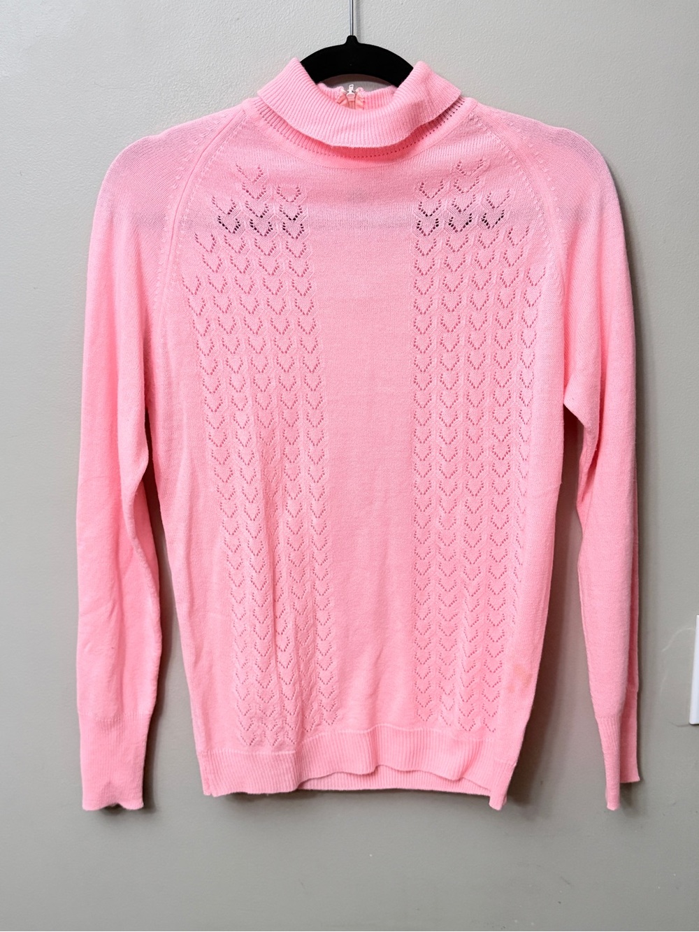 Vintage Pink Knit Turtleneck Sweater Back Zipper Long Sleeve